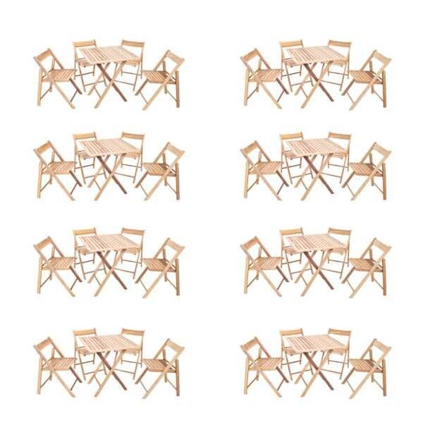 Kit 8 Jogos de Mesa Dobrável de Madeira com 4 Cadeiras Flexo Gourmet sem Pintura - Une Móveis - 1