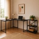Ver imagem 2 de Kit Mesa L sem Prateleira + Estante 3 Prateleiras