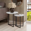 Ver imagem 1 de Conjunto Mesa De Apoio Canto Jade Sala Estar Pé de Aço Luxo