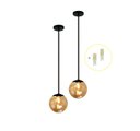 Ver imagem 1 de Kit 2 Pendente Preto Bancada Cozinha Cabeceira de Cama + Led Arevo Iluminação Jabuticaba VIDRO ÂMBAR