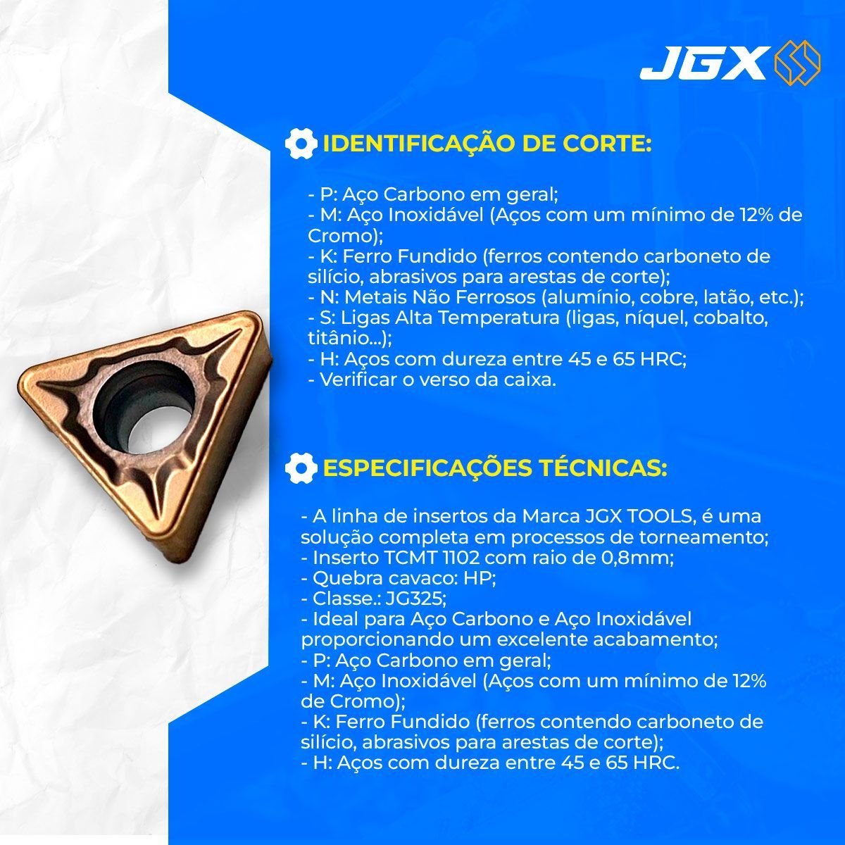 Inserto Pastilha -tcmt 110208 Hp - Jg325 - 10 Pçs - Jgx
