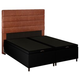 Cabeceira com Base Box Baú Casal Queen 158x198cm Hit ID5 Corano Preto/Couríssimo Camel - Mpozenato - 1 Cabeceira com Base Box Baú Casal Queen 158x198cm Hit ID5 Corano Preto/Couríssimo Camel - Mpozenato - 1