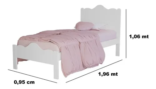 Cama Solteiro Nina Branca 100% Mdf c/ Colchão Solteiro -Basoto - 3