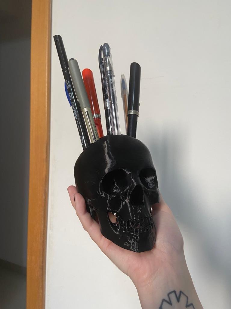 Caveira 3D Porta caneta, lápis, pincel - Preto - 2