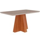 Ver imagem 1 de Mesa Multiuso Cozinha Maitê C/ Tampo Madeirado C/ Vidro Canto Curvo 130x80cm Cinamomo/off White -