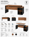 Ver imagem 5 de Mesa Escritório Pedestal Reta c/ Vidro 1,92x0,70m 3 Gavetas Workstart Nogal Sevilha/Preto
