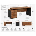Ver imagem 4 de Mesa Escritório Pedestal Reta c/ Vidro 1,92x0,70m 3 Gavetas Workstart Nogal Sevilha/Preto