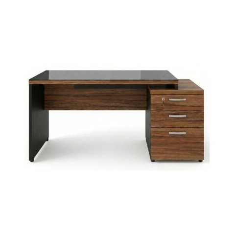 Mesa Escritório Pedestal Reta c/ Vidro 1,92x0,70m 3 Gavetas Workstart Nogal Sevilha/Preto
