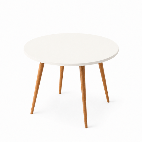 Mesa Jantar Sofia Redonda 80cm Branco Plus 18mm Pés de Madeira Natural Marin