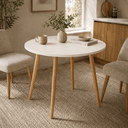 Ver imagem 3 de Mesa Jantar Sofia Redonda 80cm Branco Plus 18mm Pés de Madeira Natural Marin