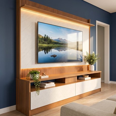 Rack com Painel para TV até 70 Polegadas com LED e Portas 182x172x38cm