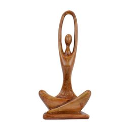 Estatueta Mulher Estilizada Mãos pra Cima 28cm Gesso Marrom - 1