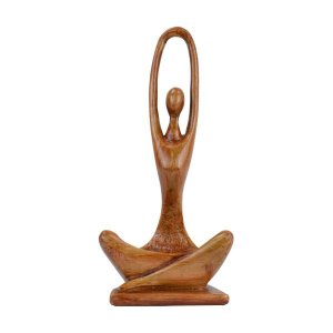 Estatueta Mulher Estilizada Mãos pra Cima 28cm Gesso Marrom