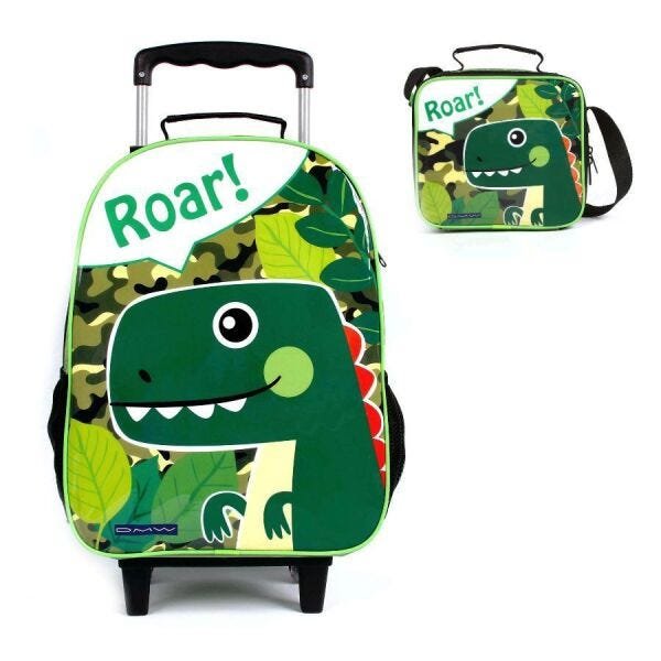 Mochila De Rodinha Easy Dinosauro Roar Com Lancheira - Dmw - 1