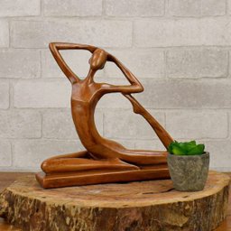 Estatueta Bailarina Estilizada 22cm Gesso Marrom - 3