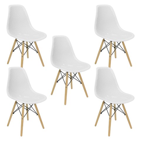 Kit 5 Cadeiras Colmeia Furadinha Heloisa Eloá Charles Eames Eiffel Base Madeira 