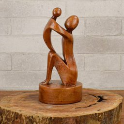 Estatueta Mae com Filho Base Alta 26cm Gesso Marrom - 3