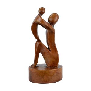 Estatueta Mae com Filho Base Alta 26cm Gesso Marrom