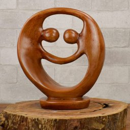 Estatueta Casal Unidos Estilizado 30cm Gesso Marrom - 3