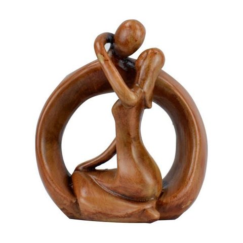 Estatueta Casal Estilizado 20cm Gesso Marrom