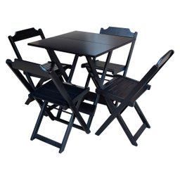 Conjunto de Mesa Dobravel para Pizzaria de Madeira 90x90 com 4 Cadeiras Preto - 1