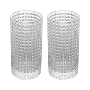 2 Copos Altos de Vidro com Borda Dourada Spike 400ml Wolff:transparente