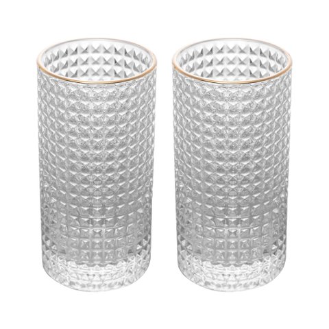 2 Copos Altos de Vidro com Borda Dourada Spike 400ml Wolff:transparente