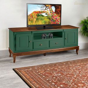 Rack para Sala com Pés Luis Xv 2 Portas 2 Gavetas e Nicho 60812m Hannover -verde Musgo/imbuia Glazer