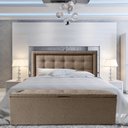 Ver imagem 5 de Kit Cabeceira e Recamier Baú Estofado Veneza Diamond Linho Bege Casal Rbl