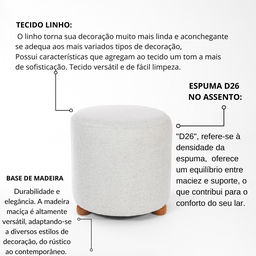Puff Decorativo Moderno Redondo Linho Turim - 4