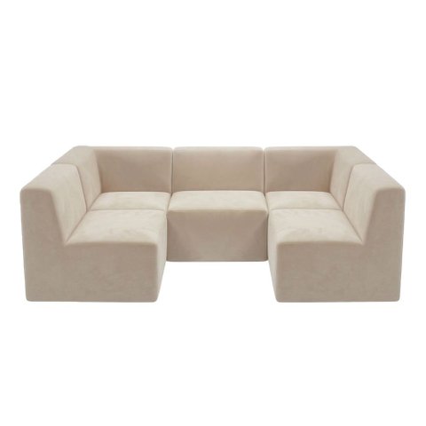 Sofá Modular Boucle Kit 5 Módulos Sofá em U 3 Meios e 2 Cantos Espuma Premium a Vácuo 3,85m - Bege