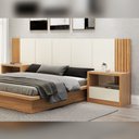 Ver imagem 1 de Cabeceira Decorativa Casal com Detalhes Ripados 100% Mdf Tw185 Dalla Costa-off White com Freijó