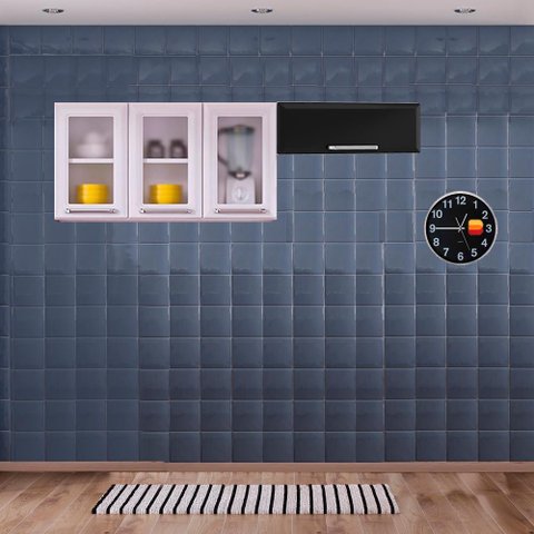 Cozinha Itatiaia Luce Armários Aéreos 4 Portas 3 Vidros Branco / Preto