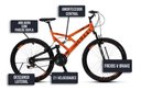 Ver imagem 5 de Bicicleta Gps 148 Dupla Suspensão e Freios V-brake, Aro 26 Aero, 36 Raias, 21 Marchas Colli Laranja