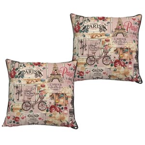 Kit 2 Capas de Almofada Impermeável Belize Zíper Invisível 45cmx45cm:Paris Fundo Rosa