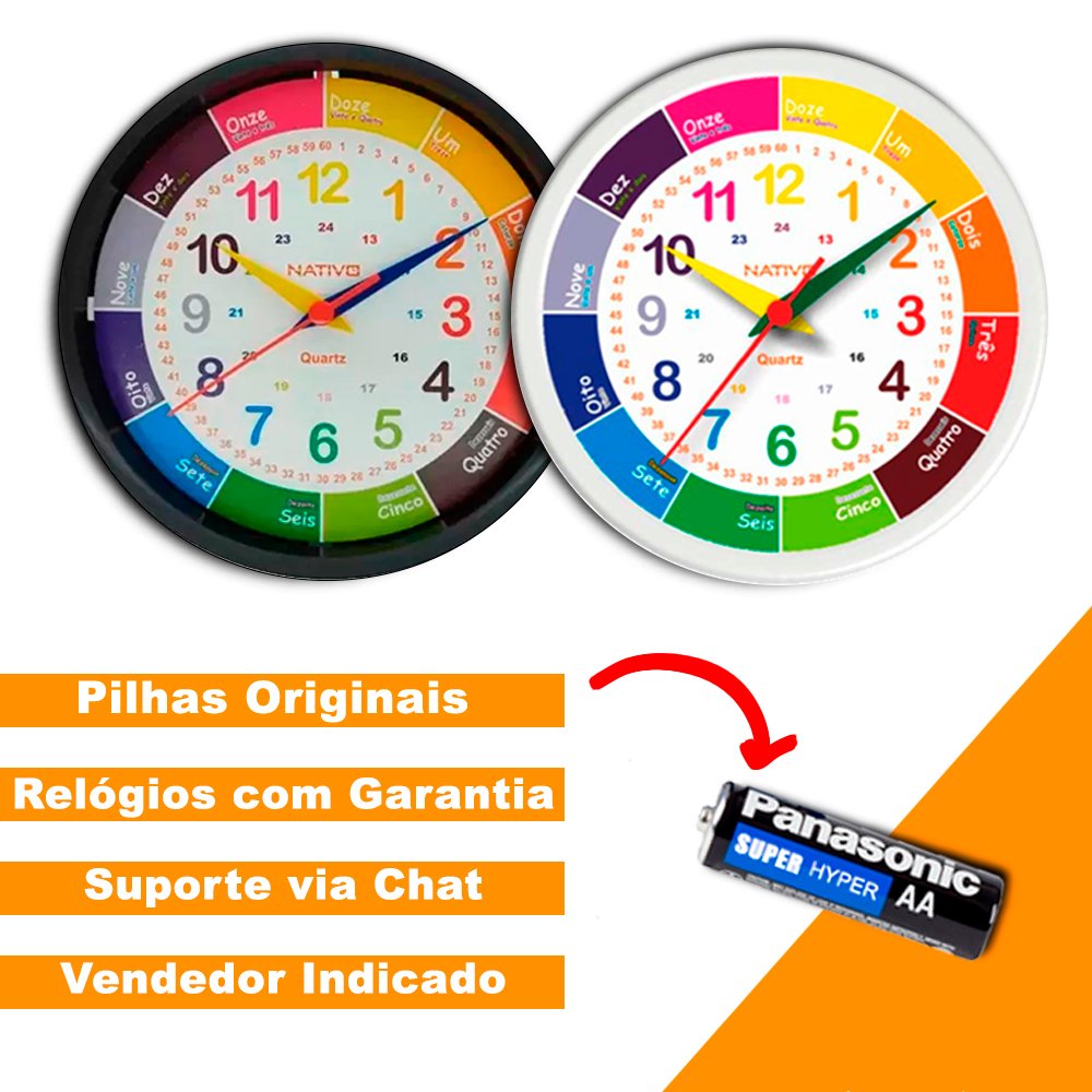 Relógio Infantil De Parede Educativo + Pilha Original Panasonic - 2