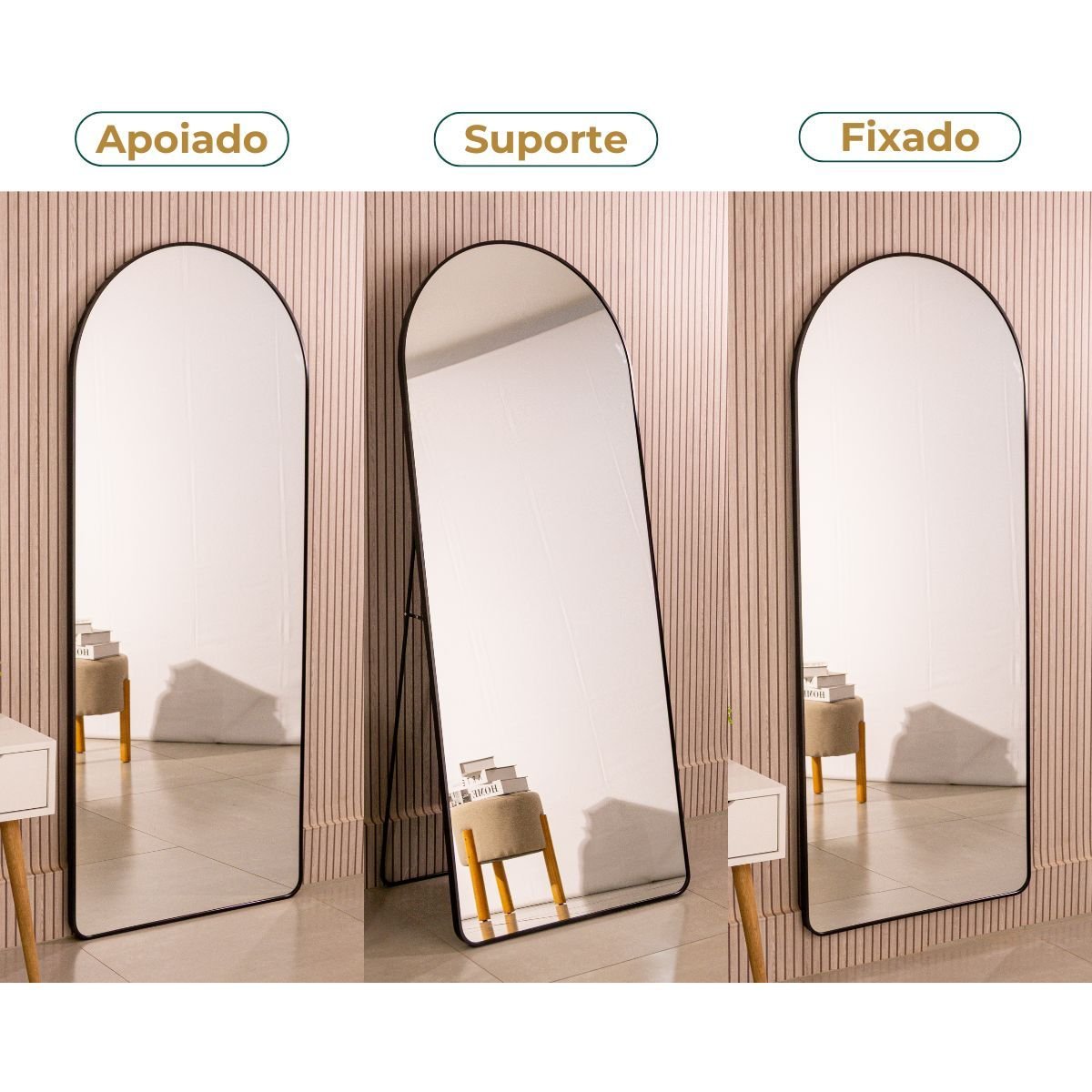 Espelho Grande Oval Base Reta com Moldura Metal Corpo Inteiro 170 X 70 Cm C/suporte de Chão - 2