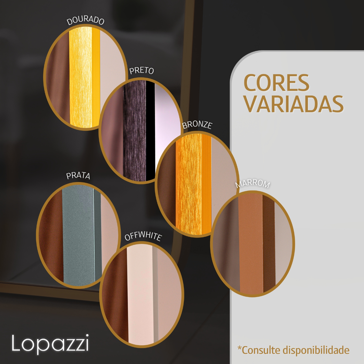 Espelho Lopazzi Arcos Base Reta 170x70cm Suporte de Chão Grande Corpo Inteiro Moderno Luxo - Prata - 4