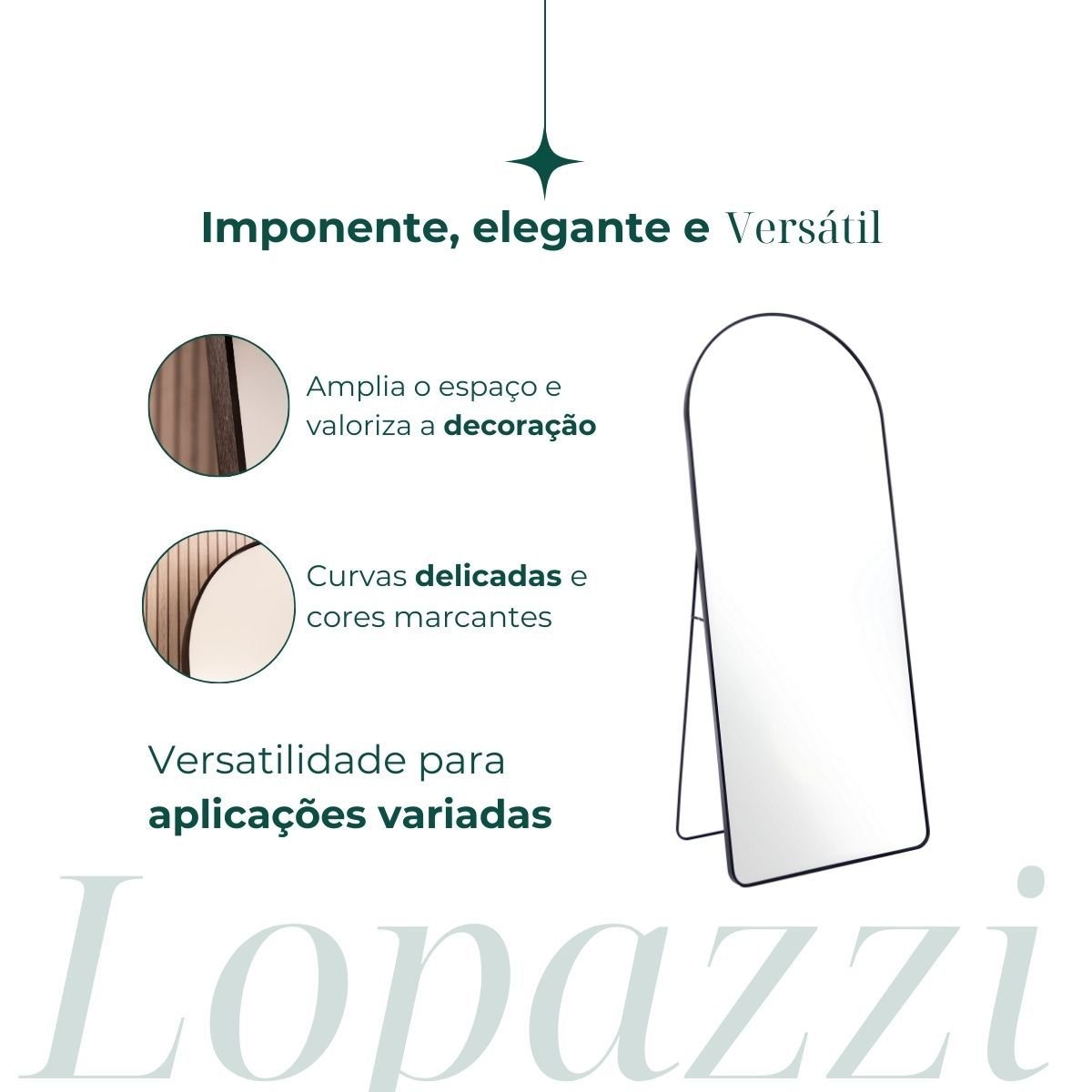 Espelho Grande Oval Base Reta com Moldura Metal Corpo Inteiro 170 X 70 Cm C/suporte de Chão - 4