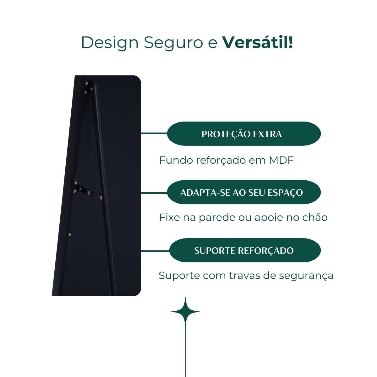 Espelho Grande Oval Base Reta com Moldura Metal Corpo Inteiro 170 X 70 Cm C/suporte de Chão - 7