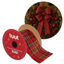 Ver imagem 6 de Kit 2 Fitas Aramadas Decorativa Natalina Xadrez Tecido 6cm x 9,14m para Laços Árvores de Natal