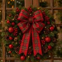 Ver imagem 2 de Kit 2 Fitas Aramadas Decorativa Natalina Xadrez Tecido 6cm x 9,14m para Laços Árvores de Natal
