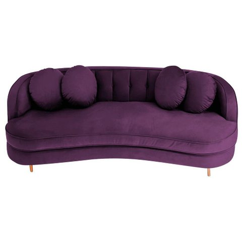 Sofá Curvo 3 Lugares Orgânico Sala Recepção Luxo Panamá 200cm Suede Roxo