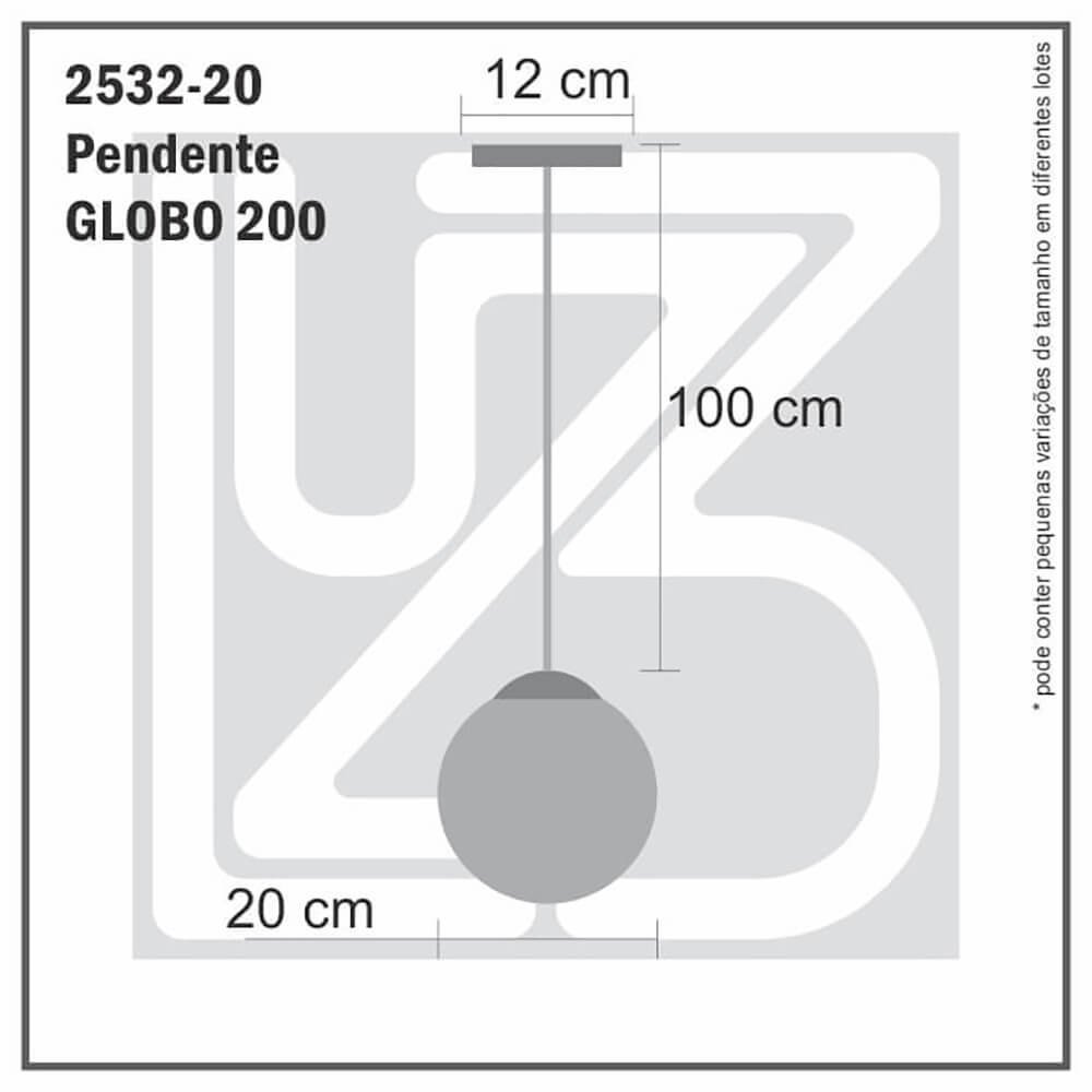 Pendente Globo Esfera de Vidro Branco Fosco 20cm - Branco - 3