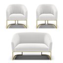 Ver imagem 1 de Sofá Namoradeira e 2 Poltronas Base Industrial Dourado Stella Bouclê Off White D03 - D'Rossi