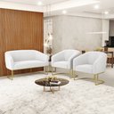 Ver imagem 2 de Sofá Namoradeira e 2 Poltronas Base Industrial Dourado Stella Bouclê Off White D03 - D'Rossi