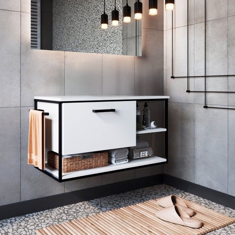 Gabinete para Banheiro Industrial Suspenso com Porta Basculante Branco