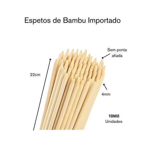 Espetos de Bambu 1/2 Ponta de 22cm X 4mm - 10mil