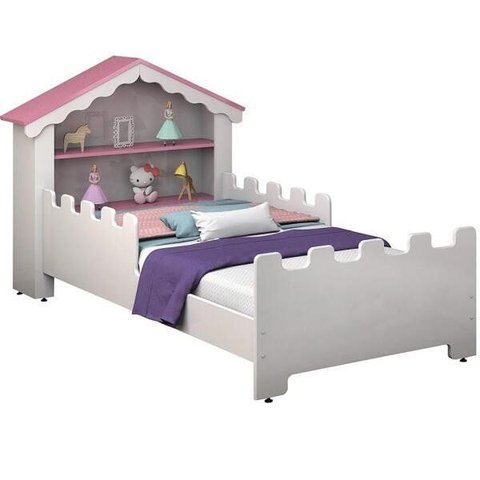 Mini Cama Infantil Casinha Magia Branco e Rosa Vitamov