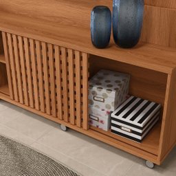 Estante Home Brise para Tv até 70 Polegadas 1 Porta Correr 2 Gavetas e Rodízio Jequitibá - Lukaliam - 4